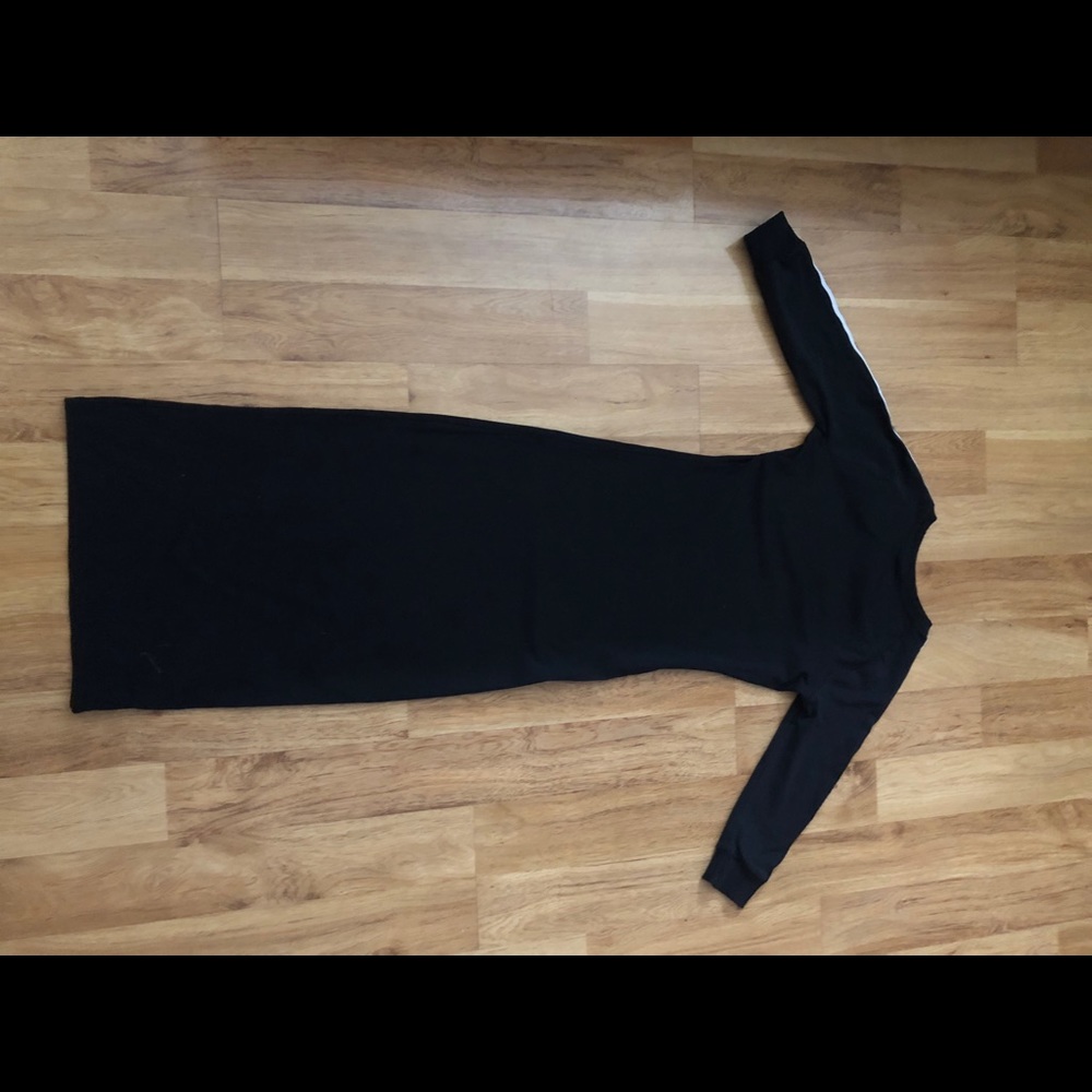 adidas Black Maxi Dress with White Stripe Sleeve Detail - Picture 5 of 6